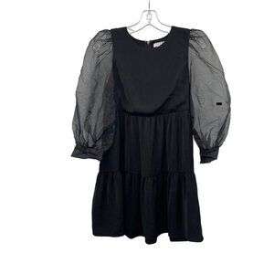 TCEC Womens Babydoll Dress Sheer Sleeve Black Size Medium